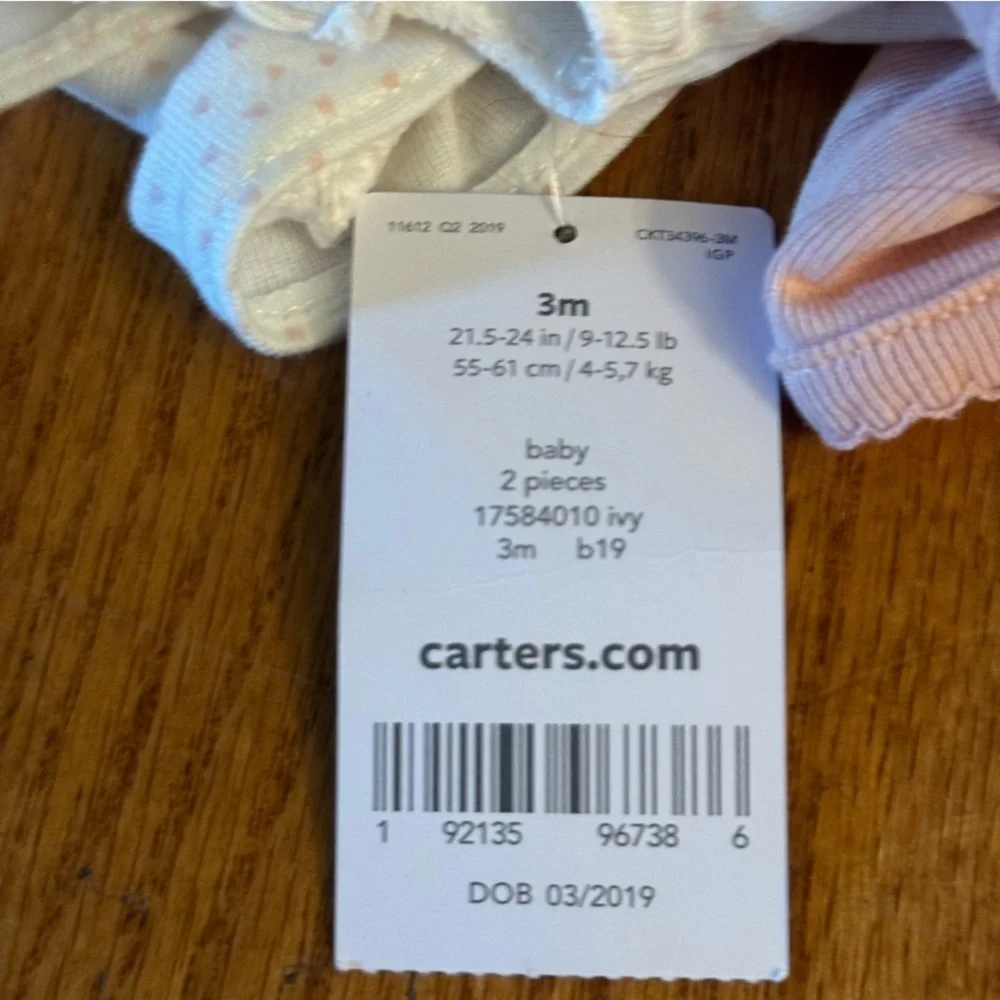 NWT Carter's Pink and White Baby Outfit Girls Size 3M